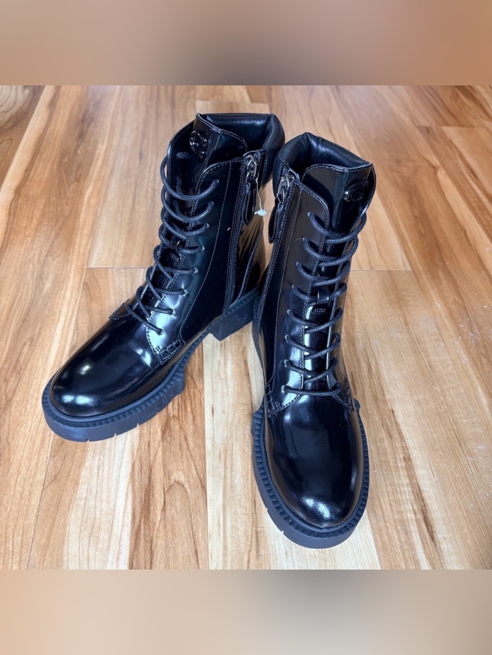 COACH Leighton Lace Up High Shine Patent Leather Booties size 6 NWOT - Picture 2 of 10